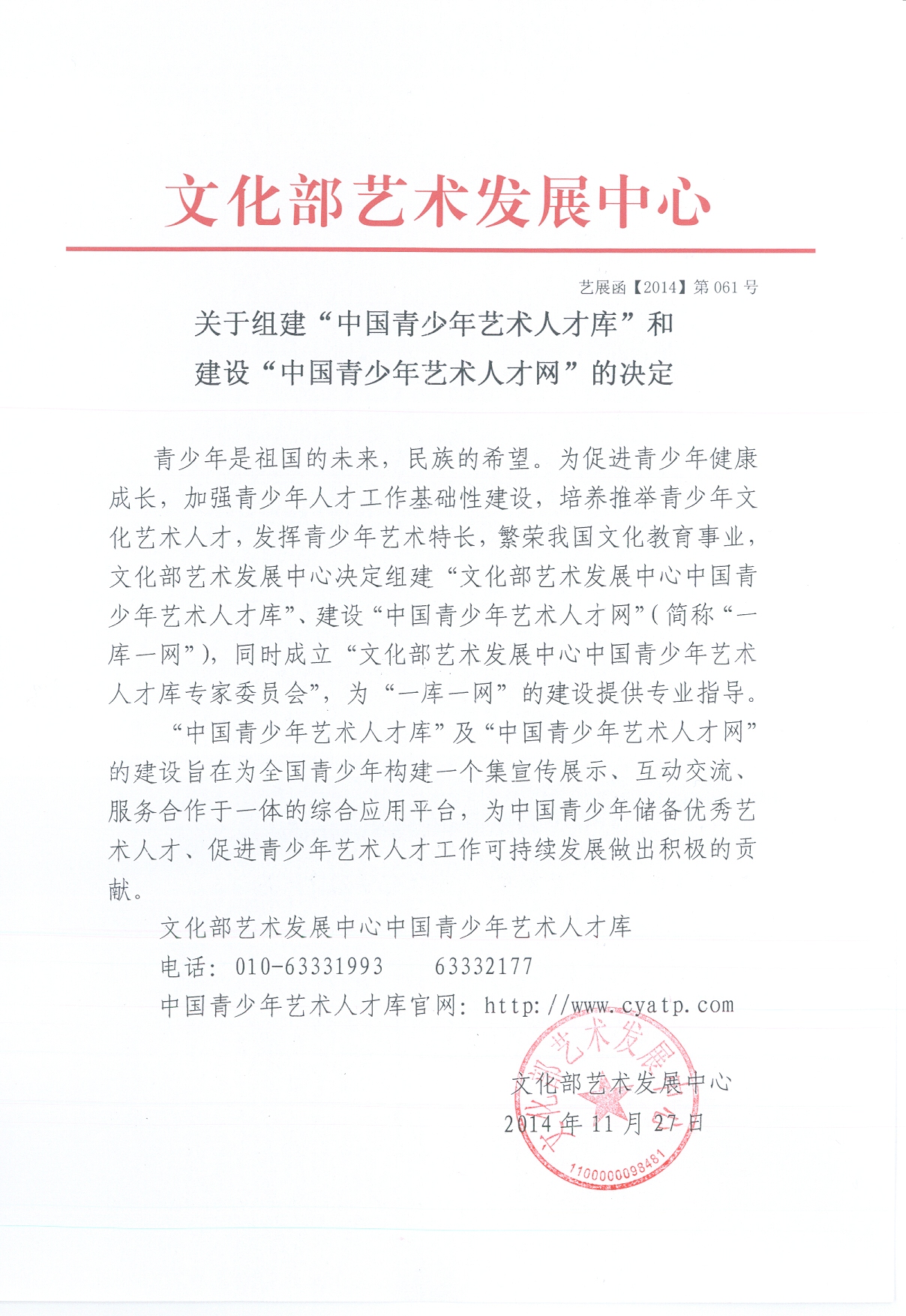 文化部艺术发展中心关于组建“一库一网”的决定